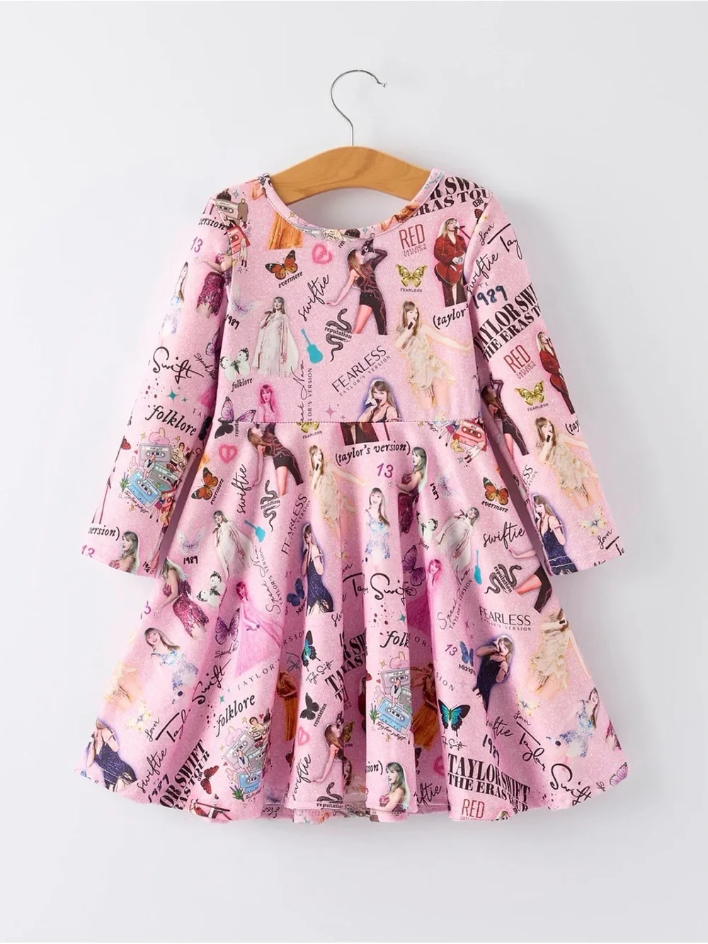 Rylee Faith Taylor Swift Print Girls Long Sleeve Dress Musical Journey in Style